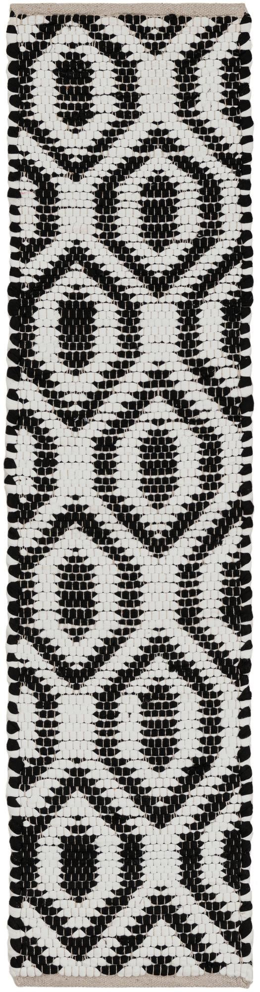 1' 2 x 5' 1 Hops · Geometric lattice Chindi Rug, black and white