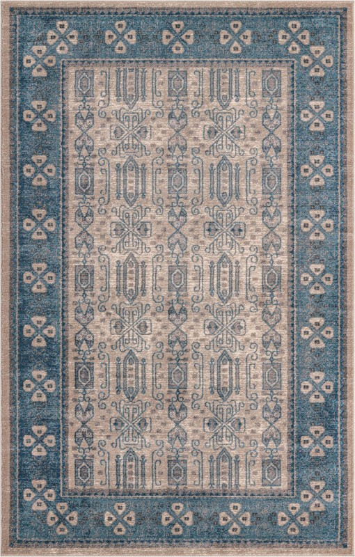 Esmond · Bordered medallion rug, beige and blue
