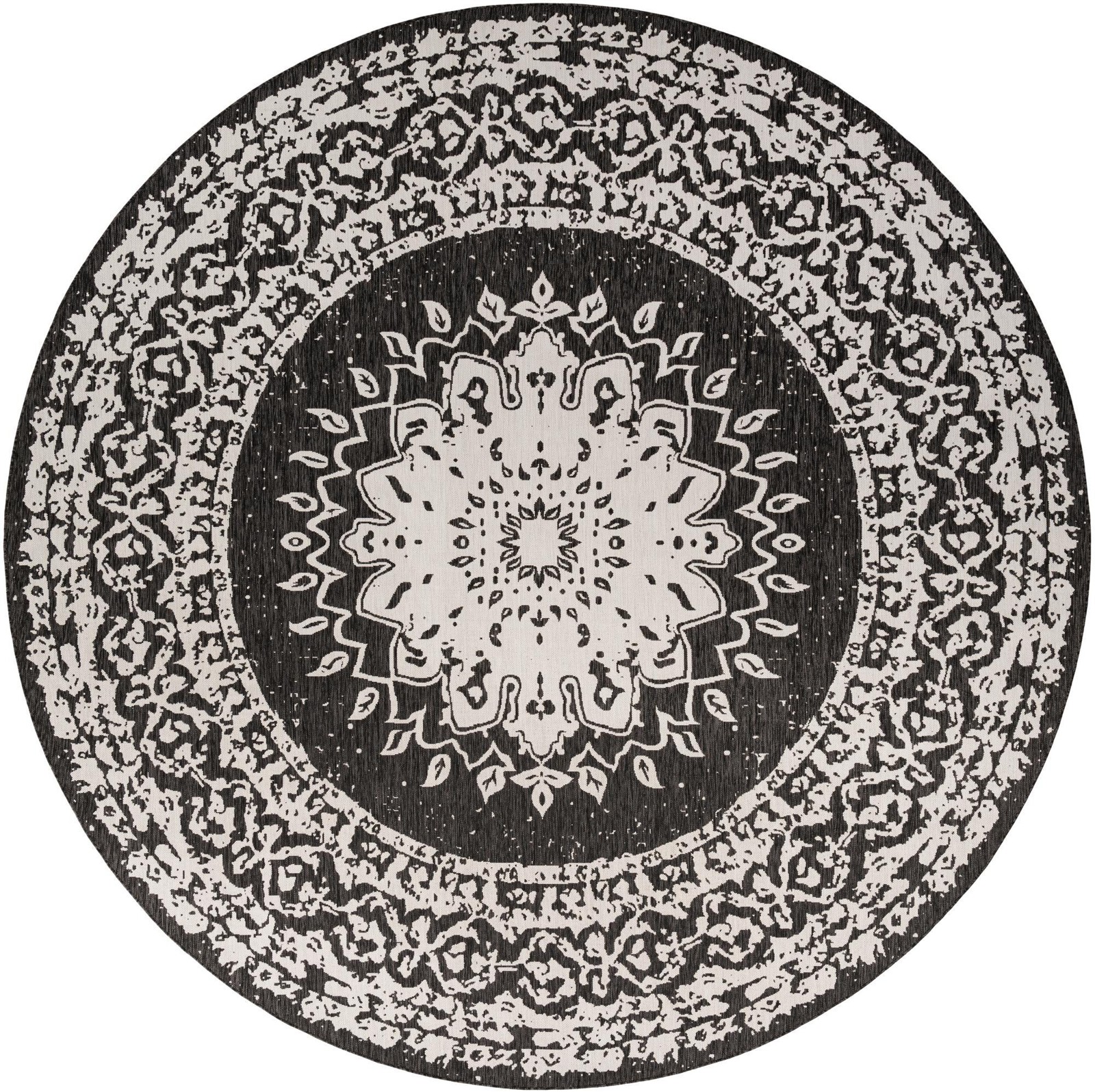13' x 13' Royce · Medallion Outdoor Rug, black and white
