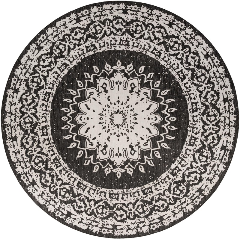 13' x 13' Royce · Medallion Outdoor Rug, black and white