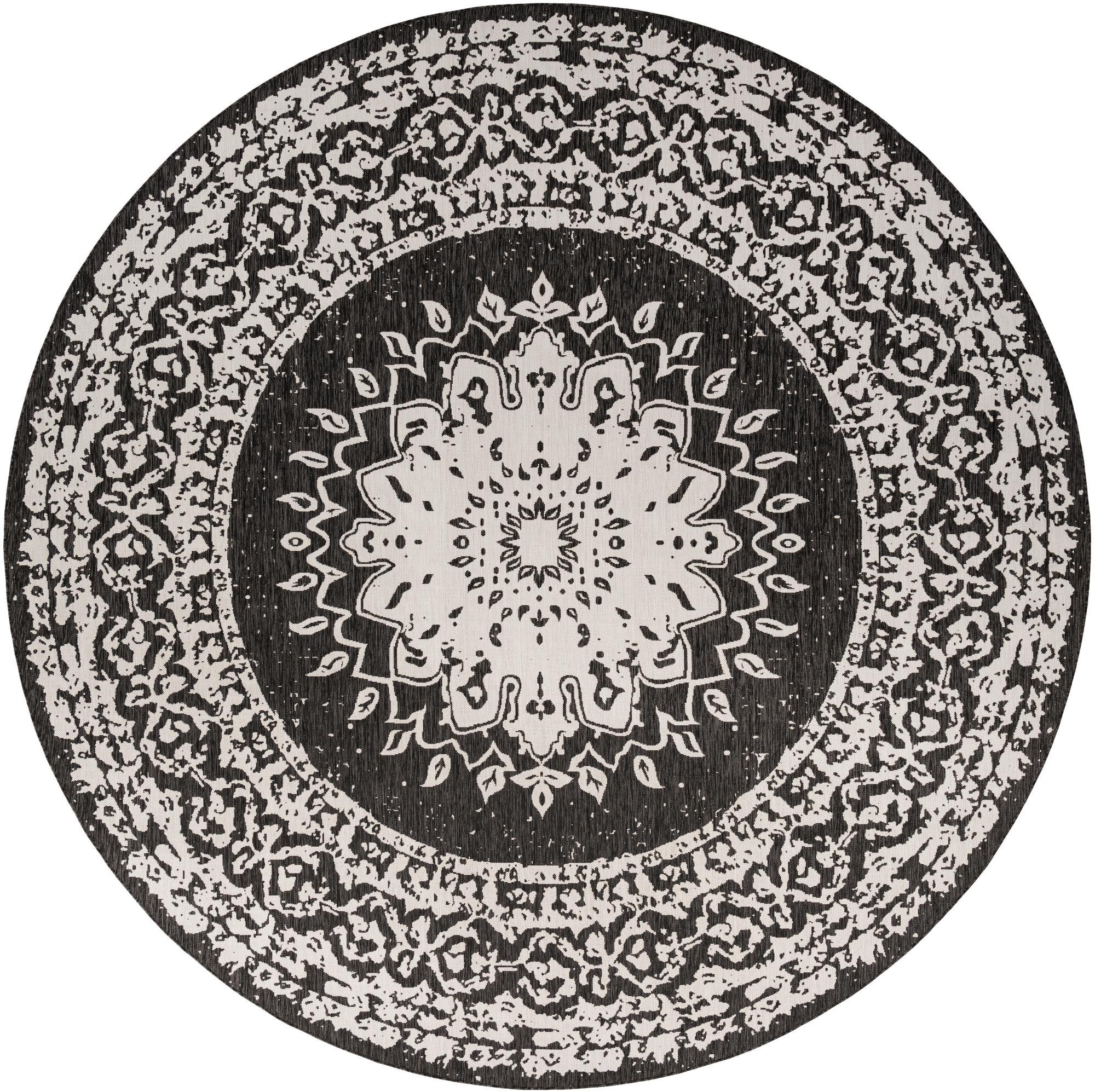 13' x 13' Royce · Medallion Outdoor Rug, black and white