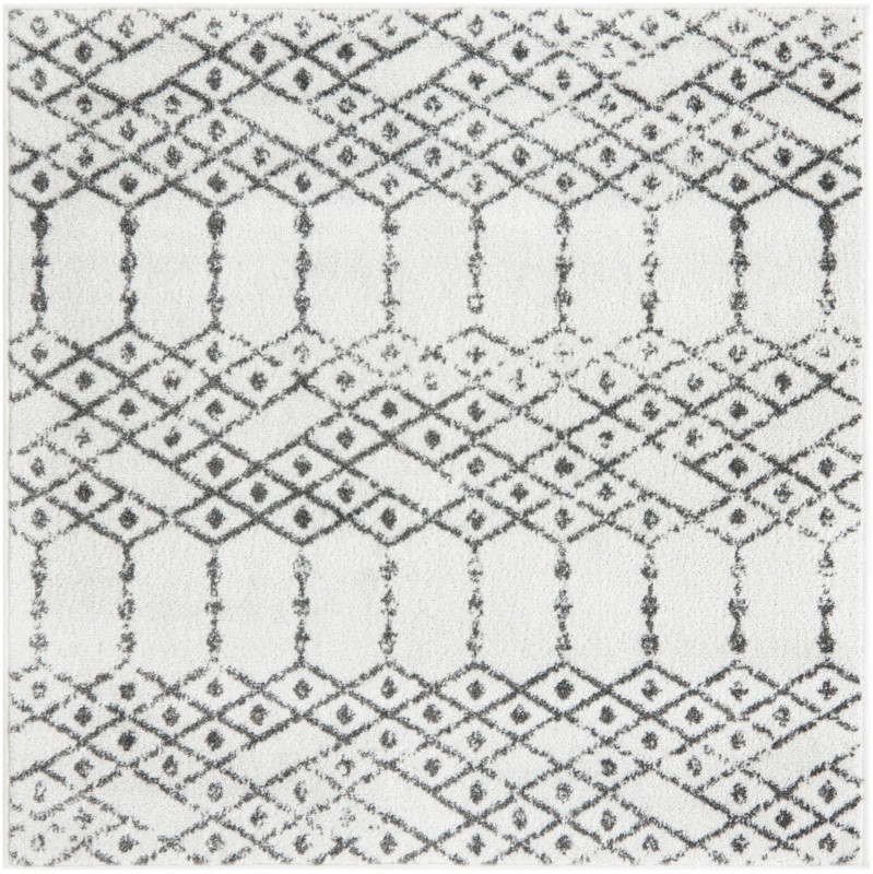 4' x 4' Newcomb · Geometric lattice rug, ivory and charcoal