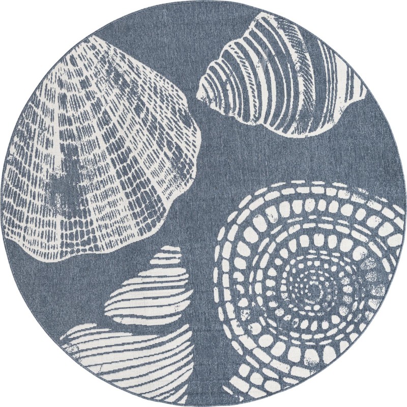 7' x 7' Darby · Seashell Outdoor Rug, navy and ivory
