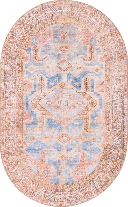5' x 8' Walford · Medallion Washable Rug, blue and rust