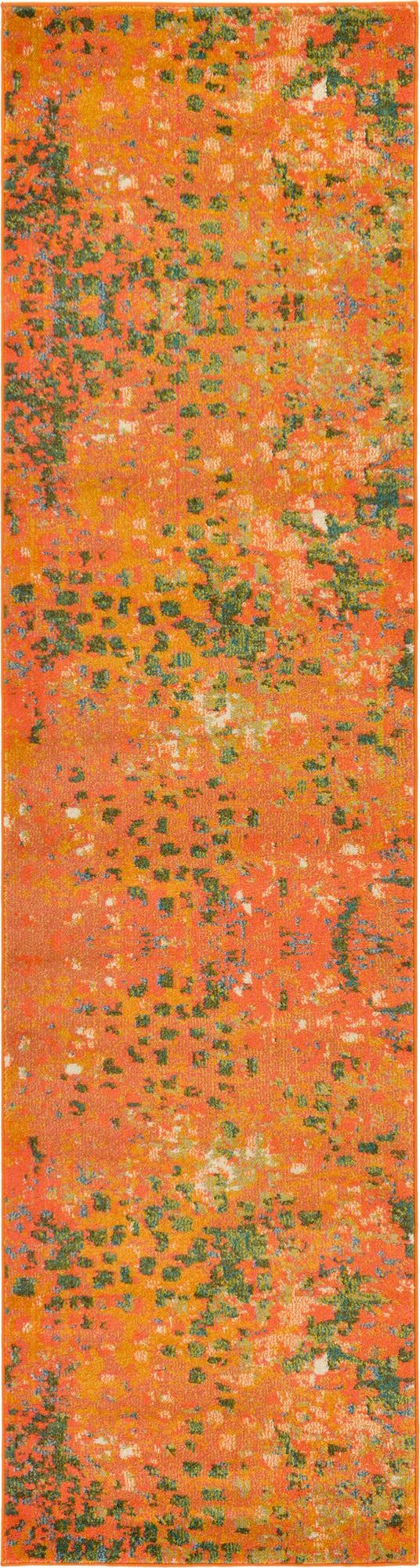 2' 7 x 10' Ackley · Abstract Washable Rug, orange and hunter green