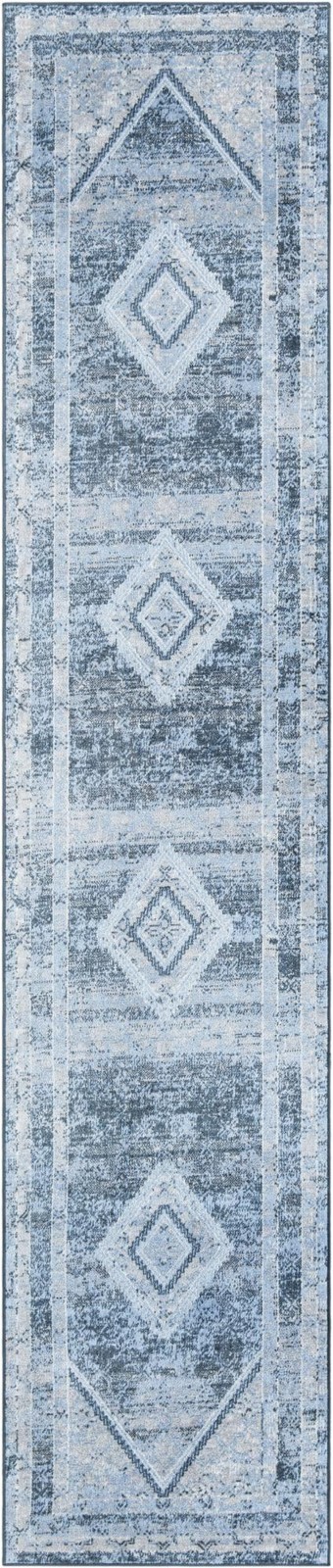 2' 7 x 12' Redwing · Diamond runner Washable Rug, blue and ivory