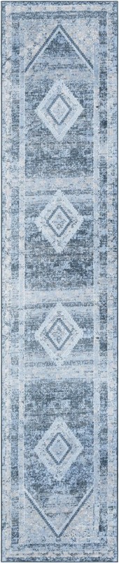 Redwing · Diamond runner Washable Rug, blue and ivory