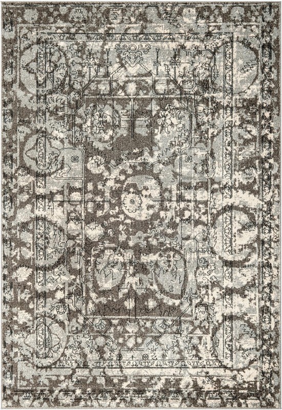 7' x 10' Winslow · Distressed medallion rug, gray and ivory