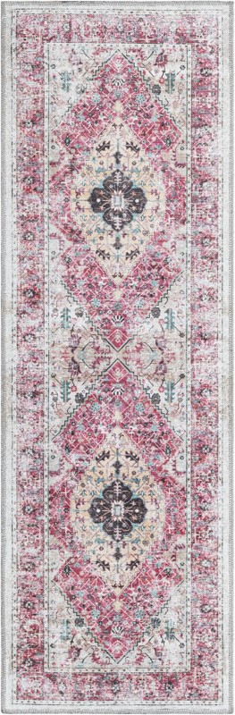 2' x 6' Trillium · Medallion Washable Rug, coral and ivory