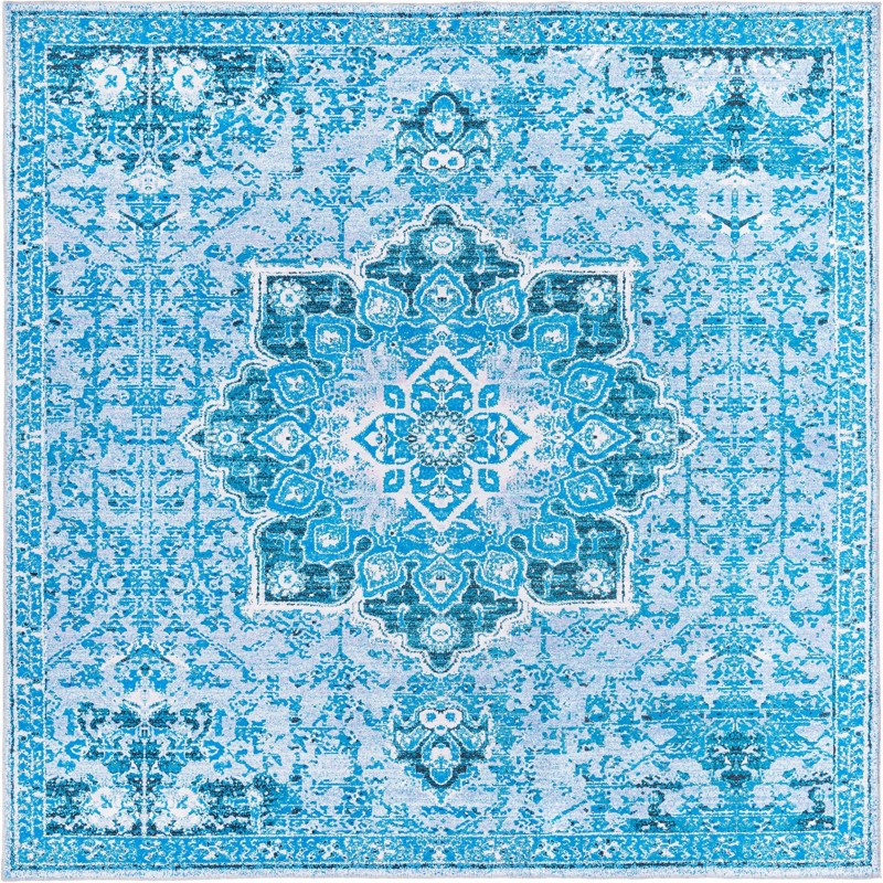 10' 6 x 10' 6 Rideout · Medallion Washable Rug, aqua and navy