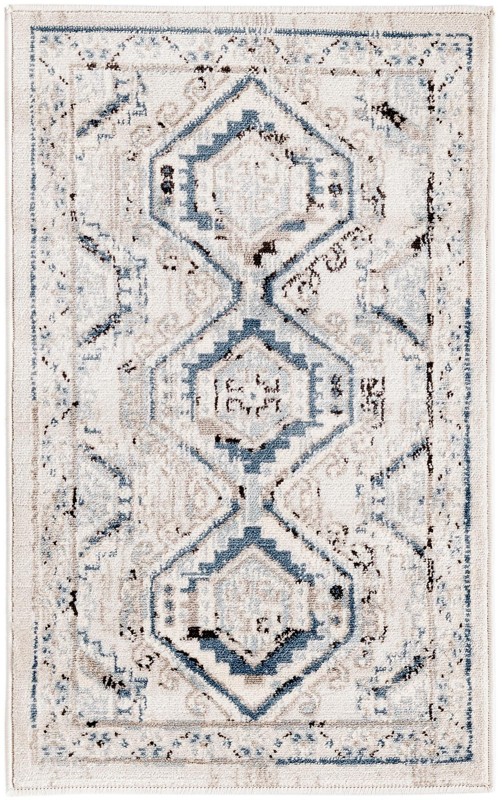 2' x 3' Harmon · Border rug, gray blue