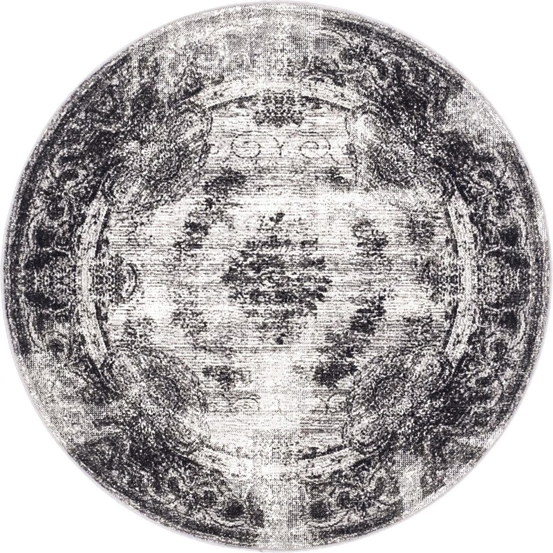 5' 3 x 5' 3 Stoner · Distressed medallion rug, gray and ivory