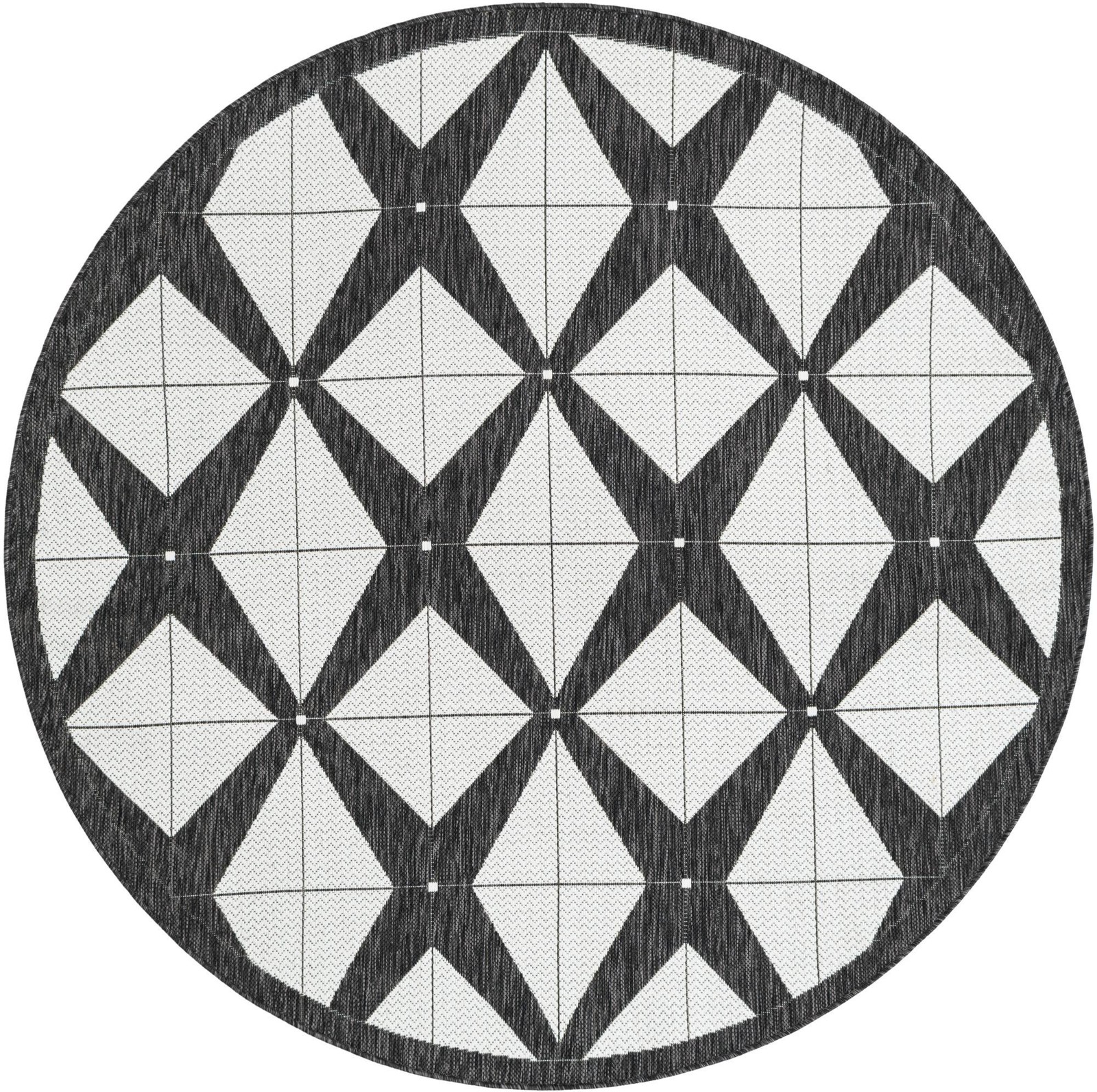 6' x 6' Whyte · Diamond Outdoor Rug, black and white