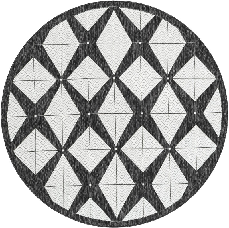 6' x 6' Whyte · Diamond Outdoor Rug, black and white