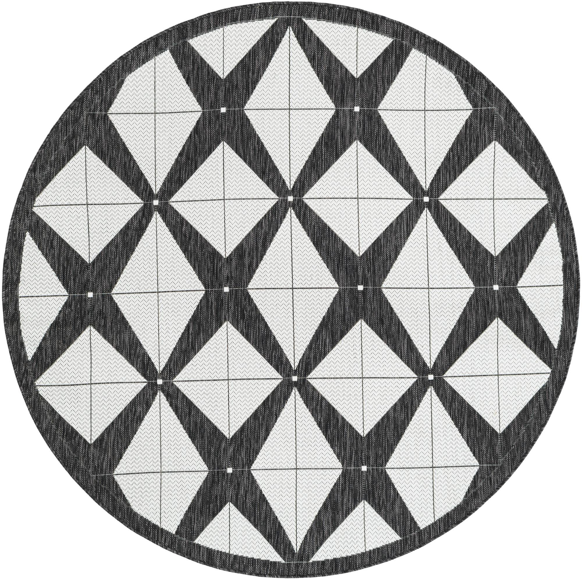 6' x 6' Whyte · Diamond Outdoor Rug, black and white