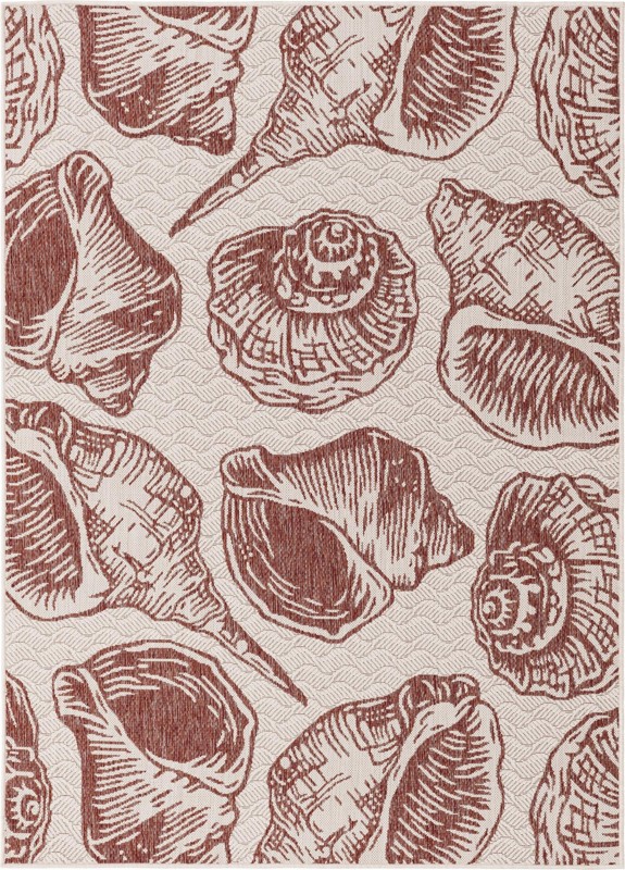 5' 3 x 7' Arcata · Pictoral Outdoor Rug, ivory and rust red