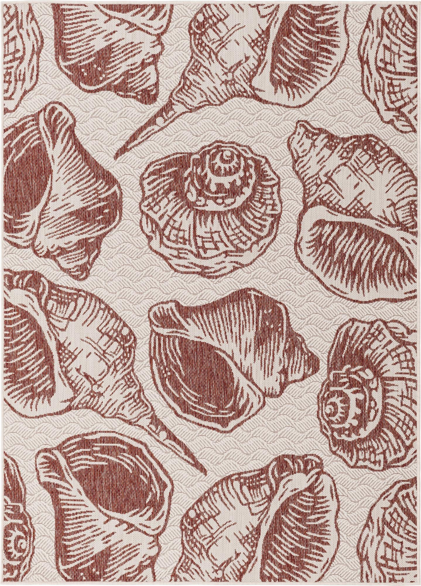 5' 3 x 7' Arcata · Pictoral Outdoor Rug, ivory and rust red