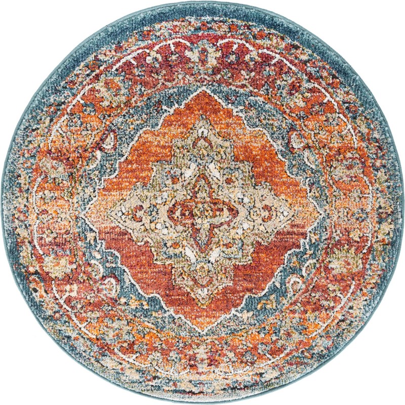 3' 3 x 3' 3 Elsa · Medallion rug, rust and blue