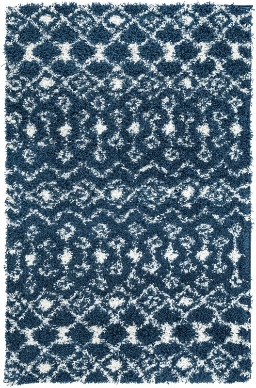 4' x 6' Bayley · Geometric trellis Shag Rug, navy and ivory