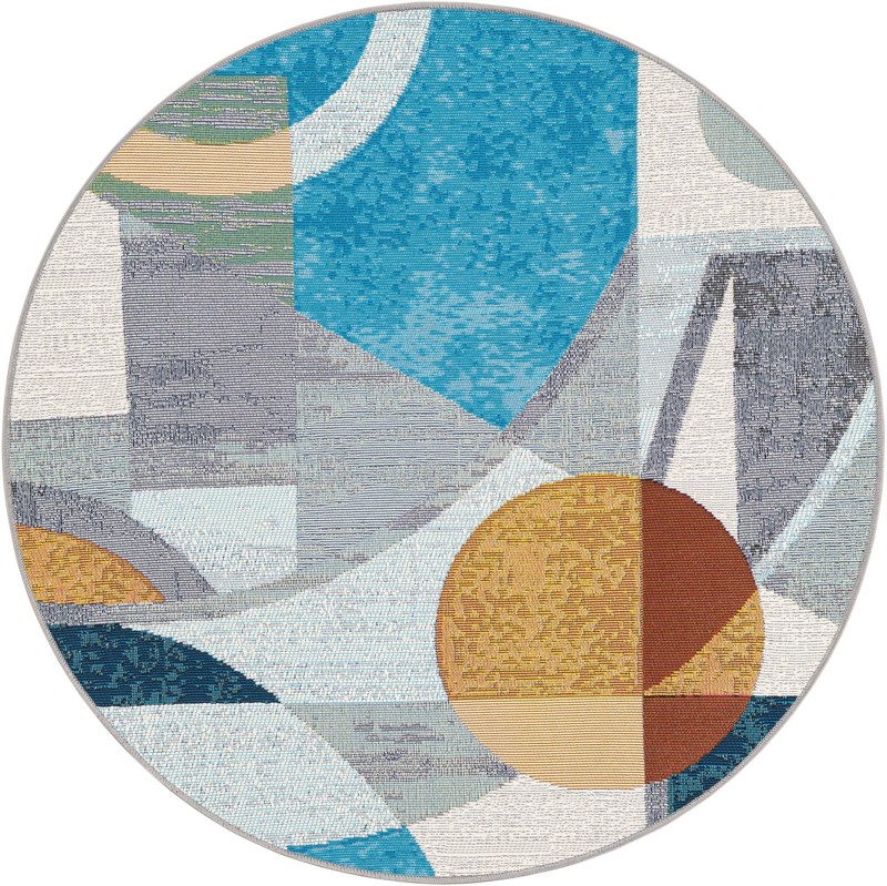 3' 3 x 3' 3 Lomax · Abstract geometric Outdoor Rug, blue and multicolor