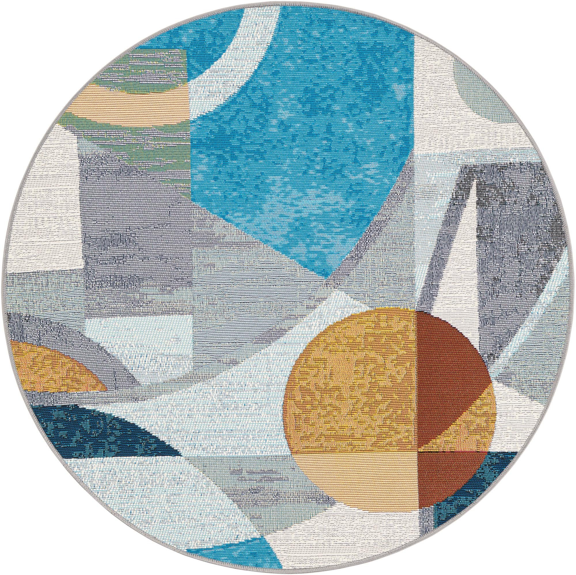 3' 3 x 3' 3 Lomax · Abstract geometric Outdoor Rug, blue and multicolor