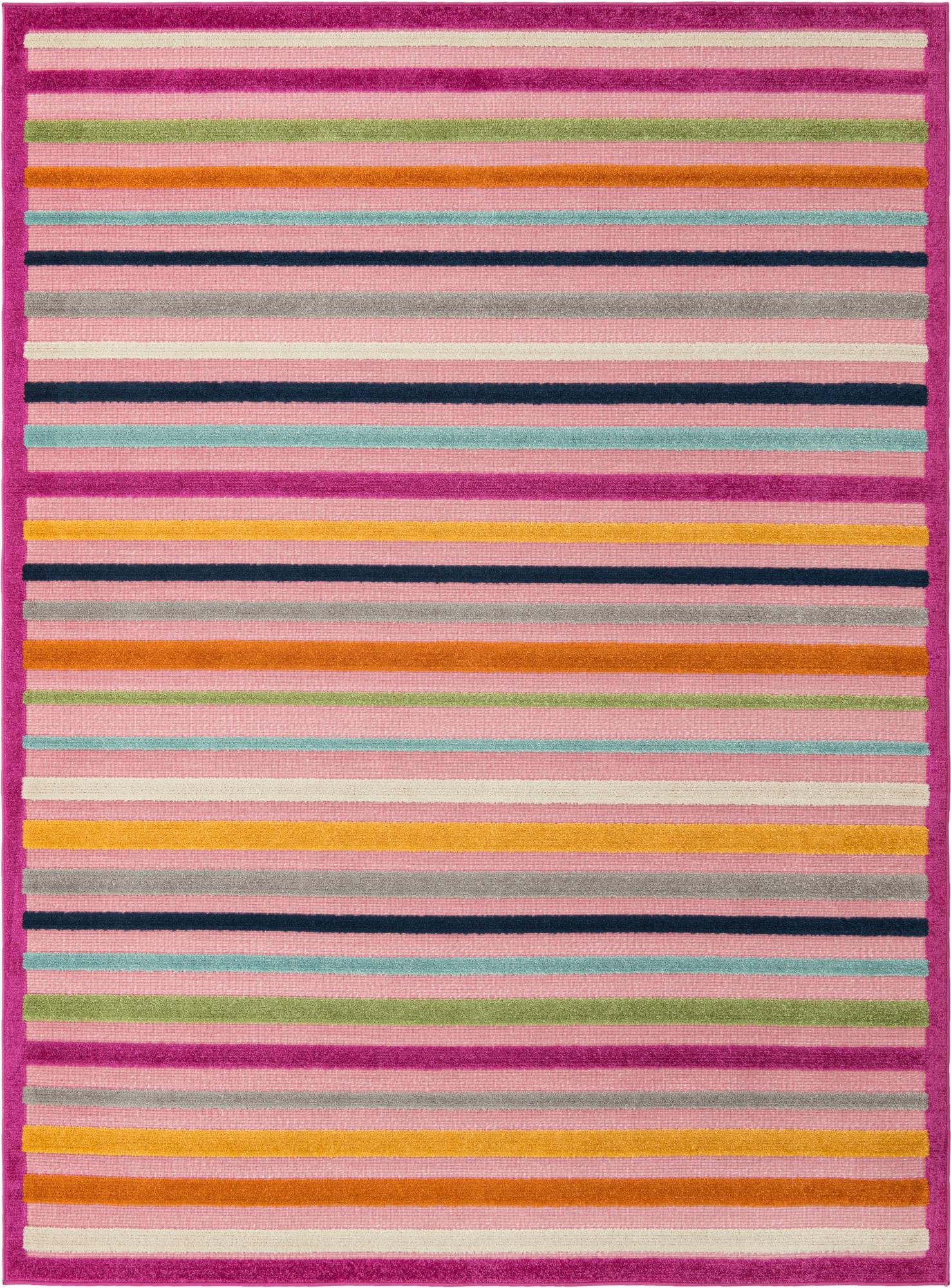 7' x 10' Wesley · Striped Outdoor Rug, pink