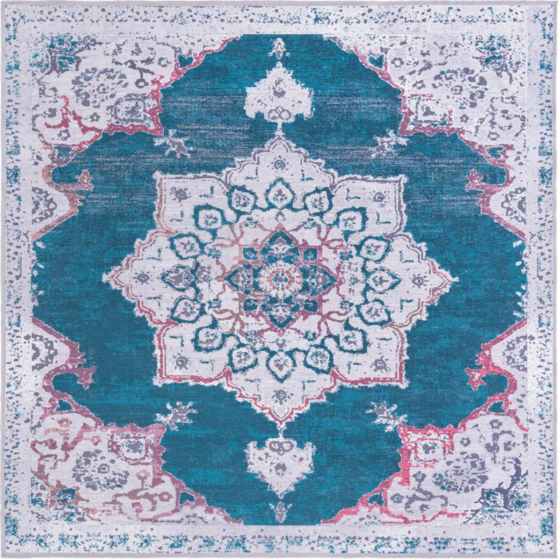 10' 6 x 10' 6 Rideout · Medallion Washable Rug, teal and gray