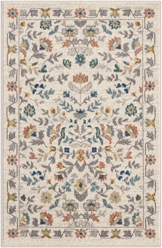 2' x 3' Coriander · Floral rug, ivory, terracotta and blue