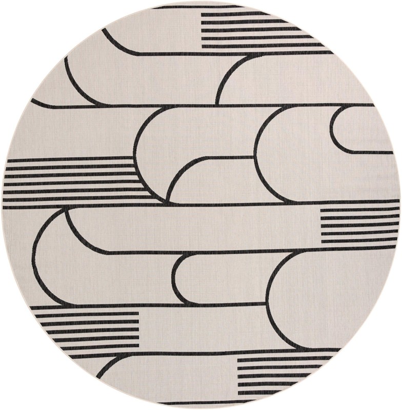 12' x 12' Prudence · Geometric Outdoor Rug, black and white