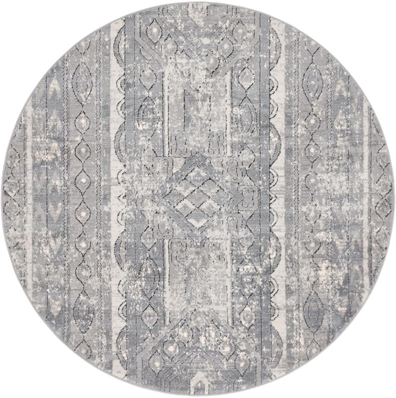 5' 3 x 5' 3 Grouse · Geometric tribal rug, gray and ivory