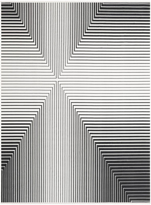 9' x 12' Riggs · Geometric lines rug, black and white