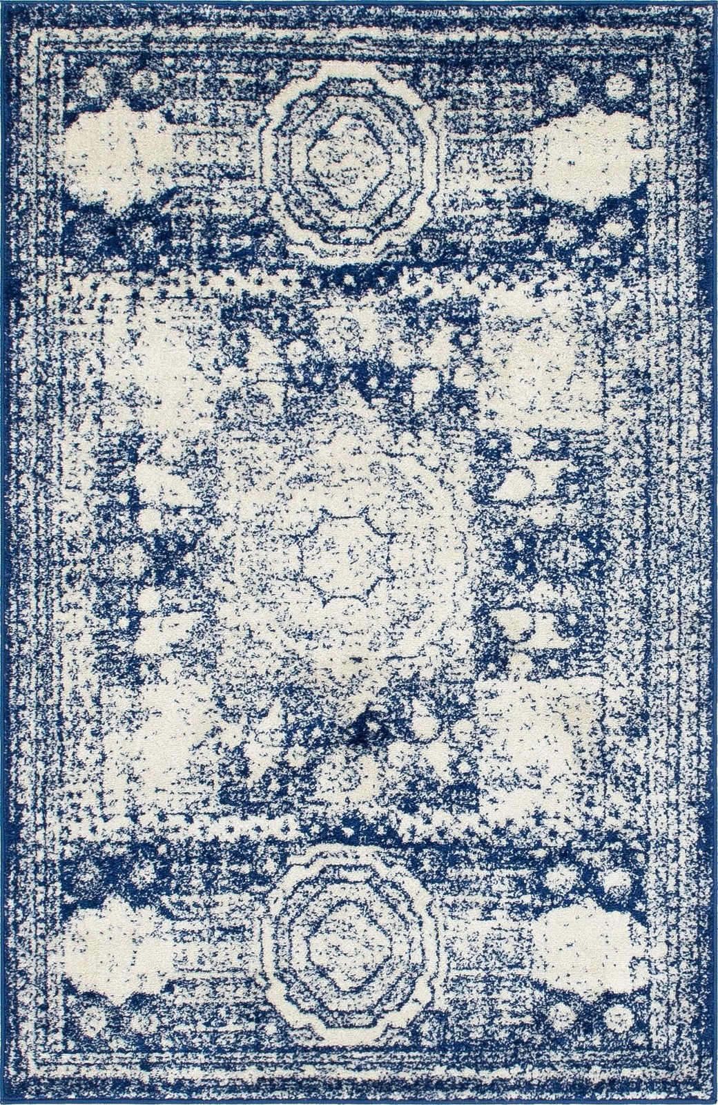 4' x 6' Benedict · Distressed medallion rug, ivory and blue