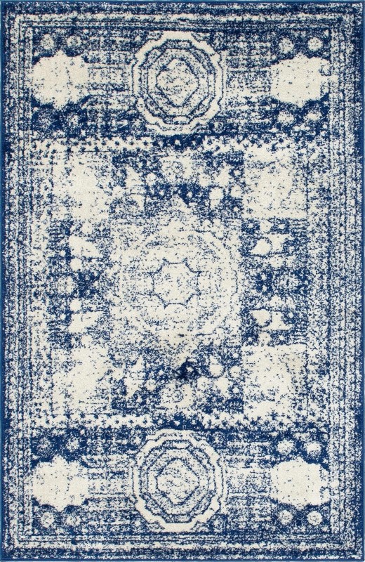 4' x 6' Benedict · Distressed medallion rug, ivory and blue