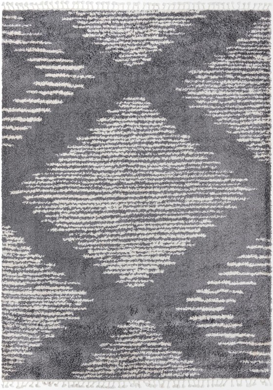9' x 12' Cobble · Diamond shag rug, gray and ivory