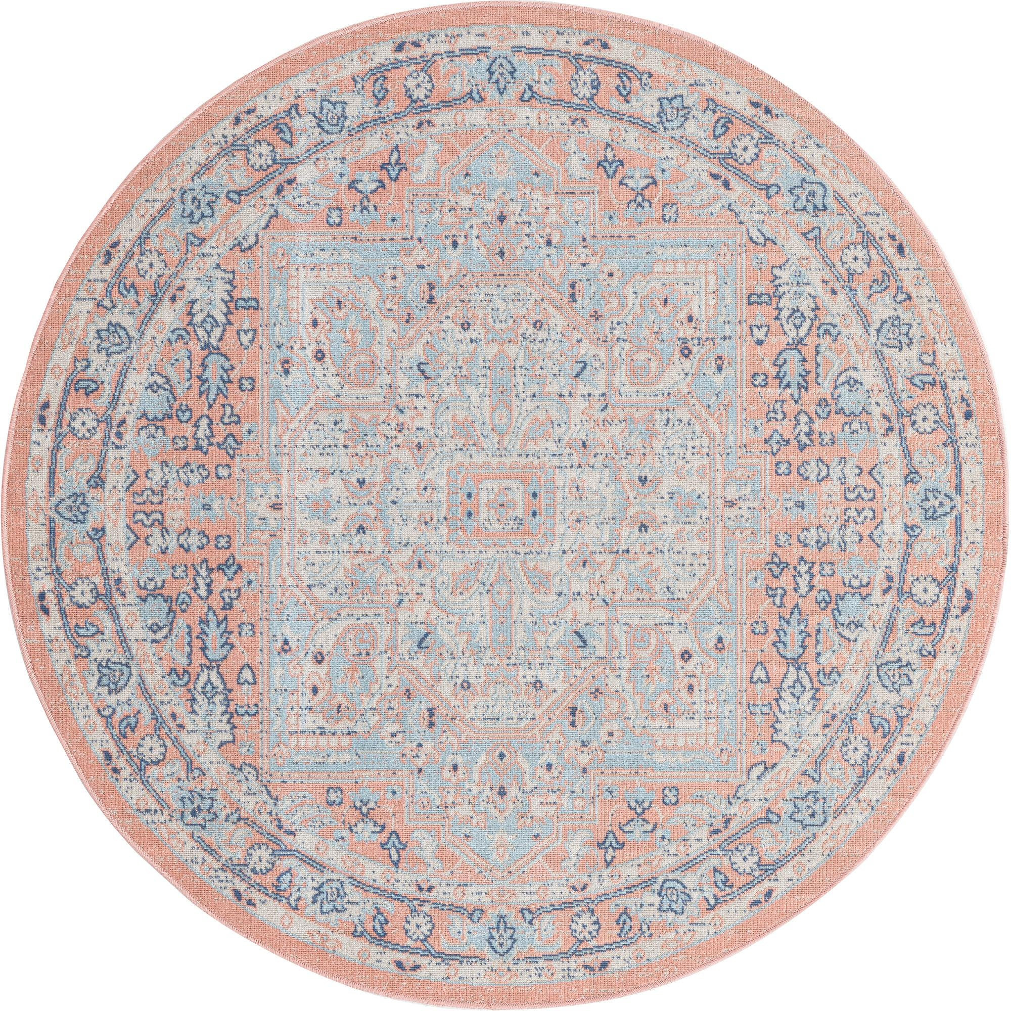 5' 3 x 5' 3 Jessup · Faded medallion rug, pink and blue