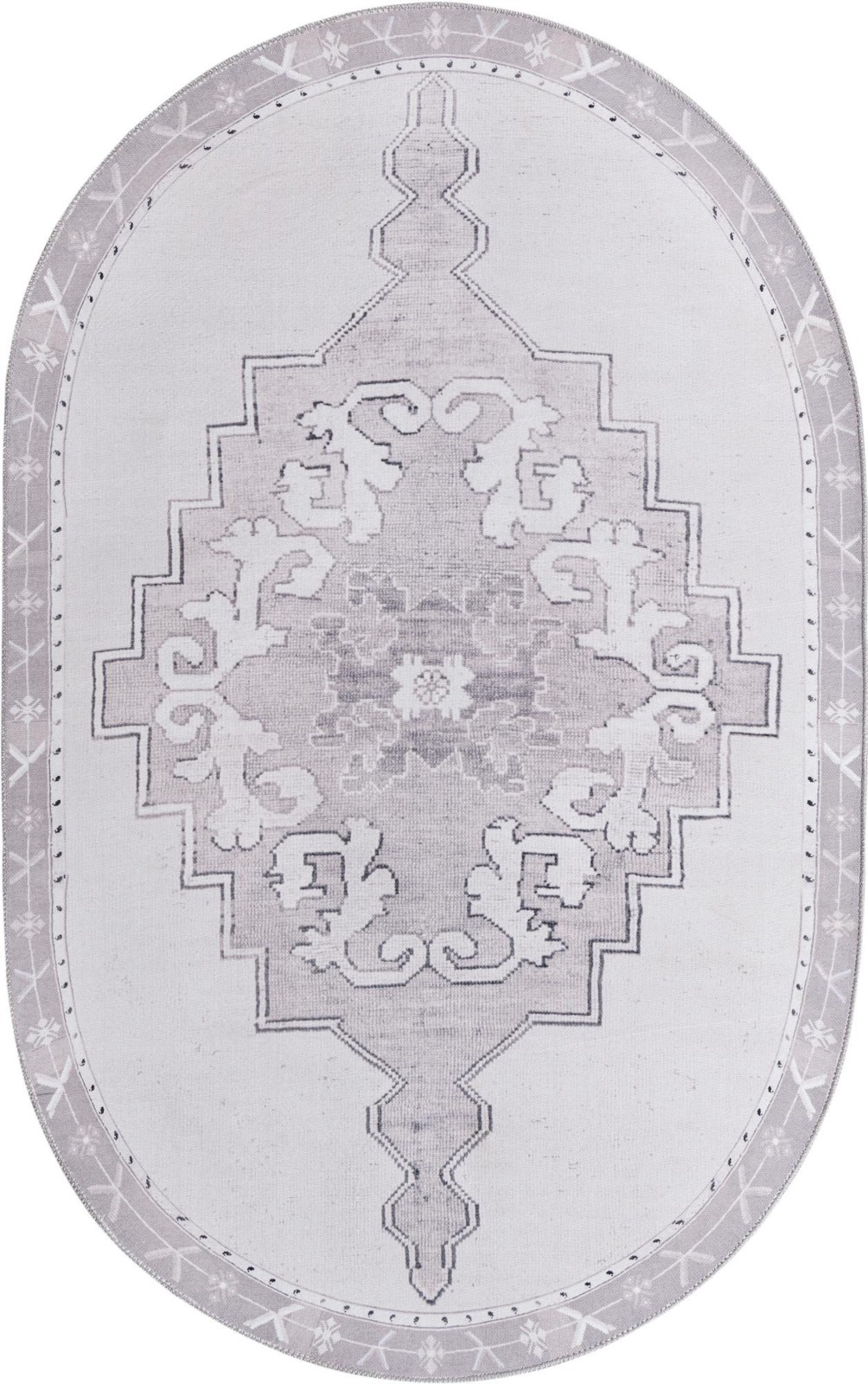 5' x 8' Sanderson · Medallion Washable Rug, gray and white