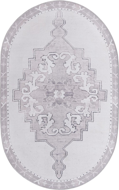 5' x 8' Sanderson · Medallion Washable Rug, gray and white