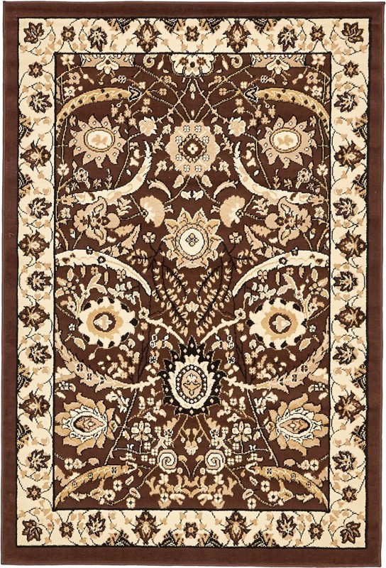 4' x 6' Akers · Traditional floral rug, brown and cream