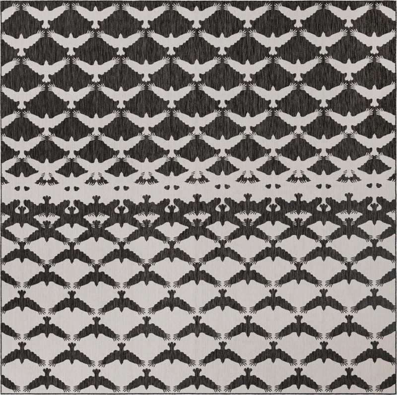 12' x 12' Wayland · Bird tessellation Outdoor Rug, black and white