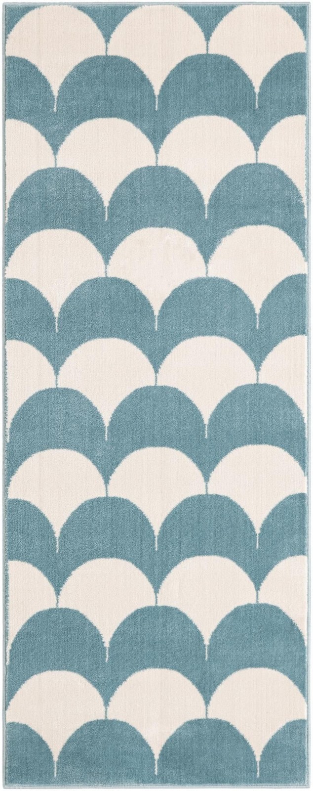 2' x 5' Ocala · Scallop geometric rug, blue and ivory