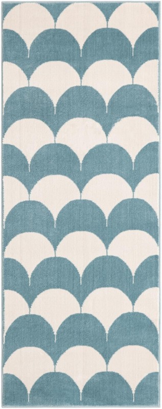 2' x 5' Ocala · Scallop geometric rug, blue and ivory