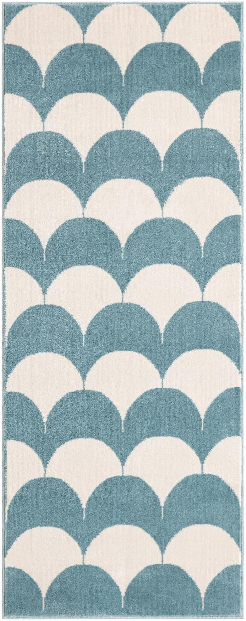 2' x 5' Ocala · Scallop geometric rug, blue and ivory