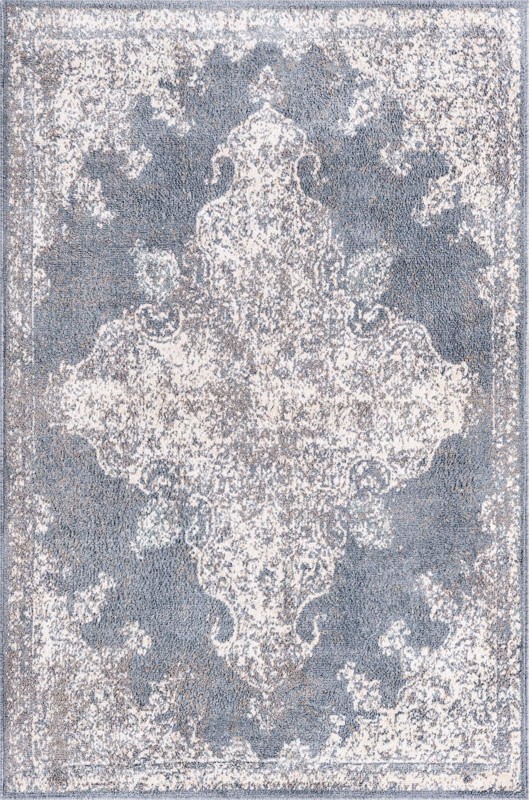 4' x 6' Maude · Distressed medallion rug, gray and ivory
