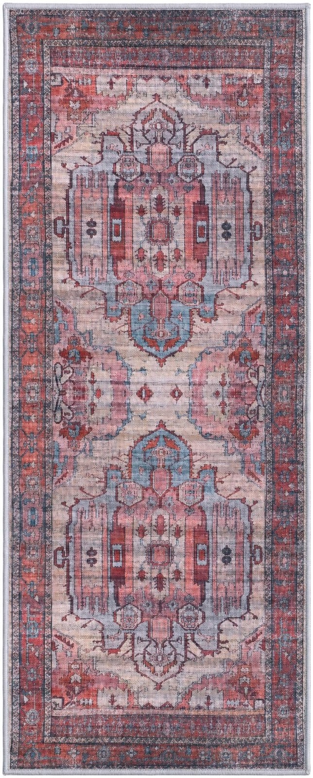 2' x 5' Luther · Medallion rug, red and blue