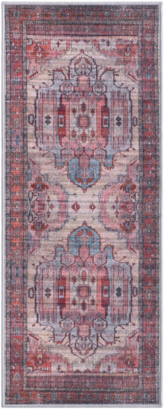 2' x 5' Luther · Medallion rug, red and blue