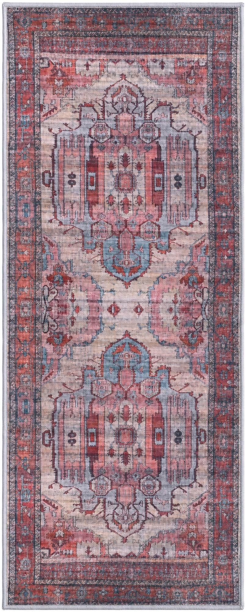 2' x 5' Luther · Medallion rug, red and blue