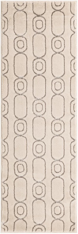 2' x 6' Renwick · Geometric rug, white and silver
