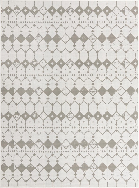 9' x 12' Stowe · Geometric diamond Outdoor Rug, ivory and gray