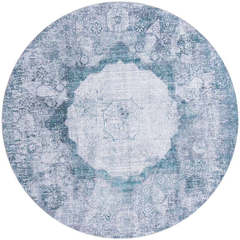7' 10 x 7' 10 Fallowfield · Distressed medallion Washable Rug, teal and ivory