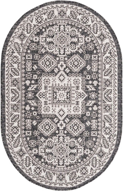3' x 5' 3 Bellamy · Tribal medallion Outdoor Rug, charcoal and ivory